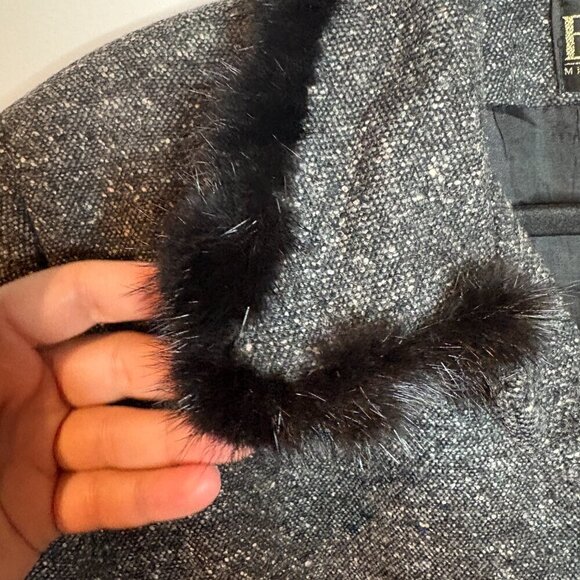 Vintage ELPIDA grey fur lined collar wool blend blazer jacket - Picture 5 of 6